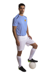 Fototapeta na wymiar Argentine soccer player on white background