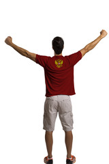 Russian football fans celebrating in white background