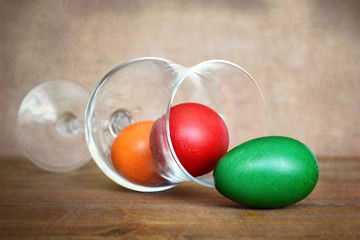 Colorful dyed Easter eggs. Easter still life