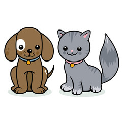 Obraz na płótnie Canvas Cute cat and dog pets. Vector illustration