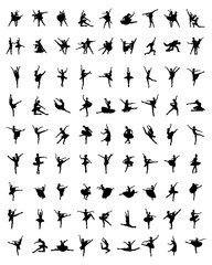 Black silhouettes of ballerinas, vector