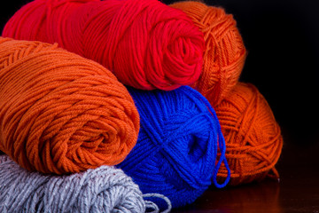 Bundles of yarn waiting to be used.