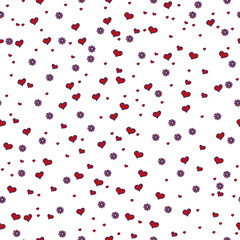Hand drawn seamless pattern with hearts and flowers