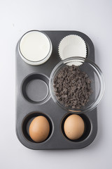 Preparation of chocolat muffins Background. horizontal view from