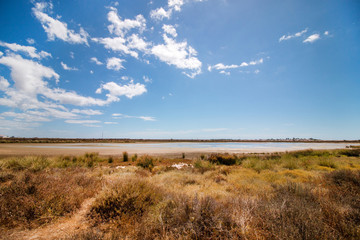 Fototapeta na wymiar Wide view of the Ria Formosa marshlands located in the Algarve, Portugal.