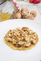 Pancakes with walnut and caramel for a breakfast