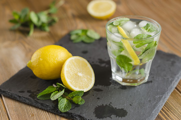 Fresh water with lemon and mint