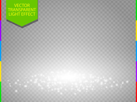 Vector transparent elegant light effect. White spark presentation empty place. Sparkling glow scene
