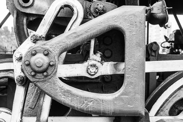 wheel detail of a steam train locomotive