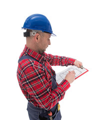 Plumber worker isolated on white
