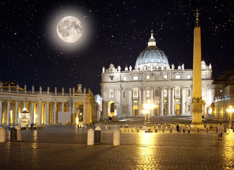 Italy. Rome. Vatican. Saint Peter's Square at night