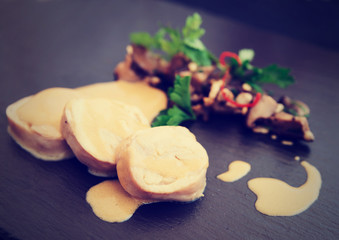 Chicken fillet cooked in asian way, toned