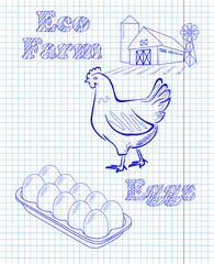Eco Farm with hen and eggs