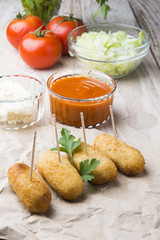 Ration of Croquettes. Typical Tapa of Spanish Cuisine with Rusti