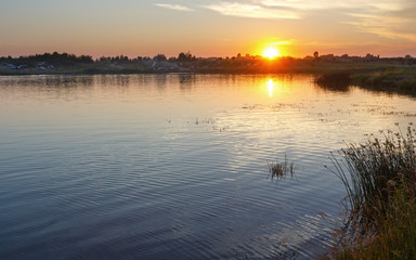 Sunset lake view.