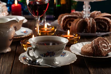 Zelfklevend Fotobehang High tea set with dessert © Sławomir Fajer