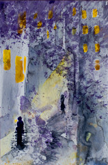 Watercolor abstract urban landscape