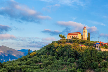 Fototapeta na wymiar Zakynthos island with church on the top of hill in Greece