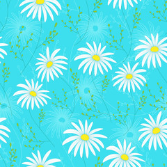 Fototapeta na wymiar Floral seamless pattern with delicate flowers, hand-drawing. Vector illustration. Daisy Themed Repeating Pattern