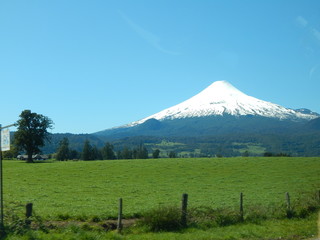 Green fileds with volcano