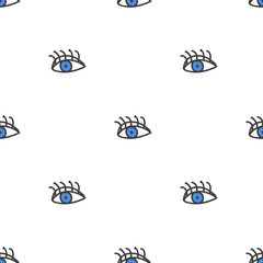 Cute doodle eyes seamless pattern background.