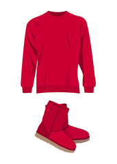 Dark pink  winter short boots and sweater vector set