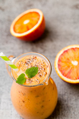 Red Orange Smoothie, decor mint leaves.
