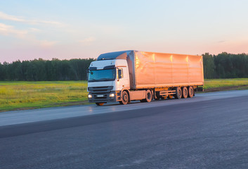 Fototapeta na wymiar truck moves on highway