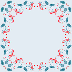 Merry Christmas. Winter. Card. Template for your design. Cover. Rowan. Cone.