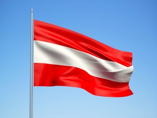 Austria 3d flag floating in the wind with a blue sky background 