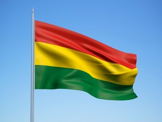 Bolivia 3d flag floating in the wind with a blue sky background 