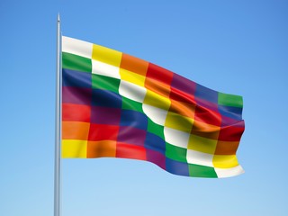 Wiphala 3d flag floating in the wind with a blue sky background 