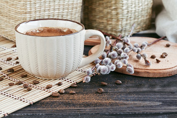 Cup of cappuccino with cinnamon
