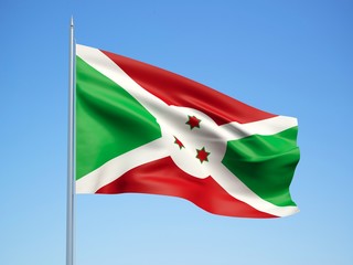 Burundi 3d flag floating in the wind with a blue sky background 