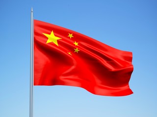 China 3d flag floating in the wind with a blue sky background 