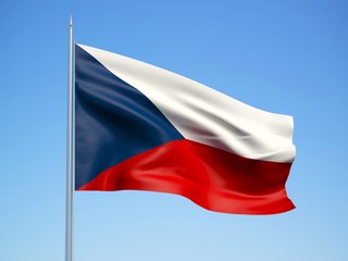 Czech Republic 3d flag floating in the wind with a blue sky background 