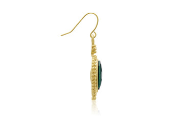 Trendy Oval Emerald Gemstone Earring in an Ornate Yellow Gold Setting
