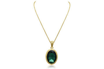 Trendy Oval Emerald Gemstone Necklace in an Ornate Yellow Gold Setting with Rope Chain