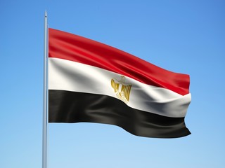 Egypt 3d flag floating in the wind with a blue sky background 