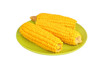 Cob of corn on green plate