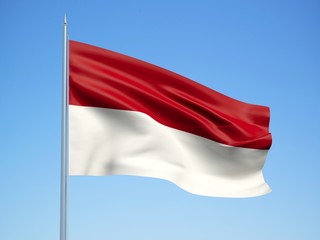Obraz na płótnie Canvas Indonesia 3d flag floating in the wind with a blue sky background 