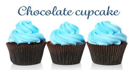 Delicious cupcakes isolated on white background