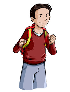 Ilustraci&oacute;n de ni&ntilde;o con uniforme escolar intimidando a compa&ntilde;ero