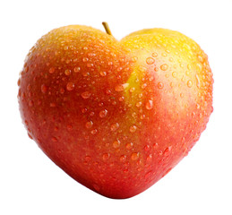 Fresh red apple in heart shape, isolated on white