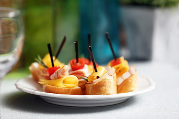 Delicious canape on the kitchen table, close up