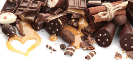 Assorted chocolate candies, isolated on white