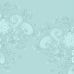 Vintage background with doodle flowers on blue