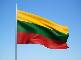 Lithuania 3d flag floating in the wind with a blue sky background 