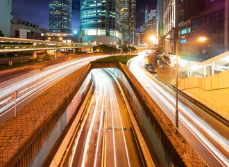 Hong Kong night view with car light