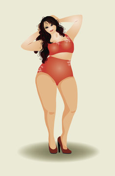 Plus size sexual girl, vector illustration